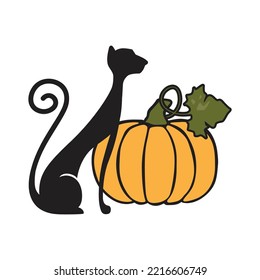 pumpkin with black cat, vector 
