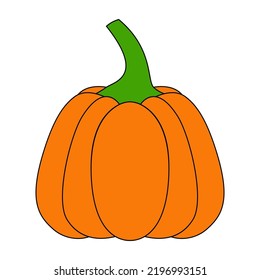 Pumpkin with a black outline. Vector illustration of a hand-drawn pumpkin on a white background. An element for autumn decorative design, an invitation for Halloween.Pumpkin Icon White Background 