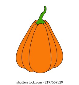 Calabaza con un contorno negro. Ilustración vectorial de una calabaza dibujada a mano sobre un fondo blanco. Un elemento para el diseño decorativo de otoño, una invitación para Halloween.Icono de calabaza Fondo blanco 