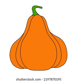 Kürbis mit schwarzem Umriss. Vektorgrafik eines handgezeichneten Kürbis auf weißem Hintergrund. Ein Element für die Herbstdekoration, eine Einladung für Halloween.Pumpkin-Symbol auf weißem Hintergrund 
