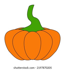 Pumpkin with a black outline. Vector illustration of a hand-drawn pumpkin on a white background. An element for autumn decorative design, an invitation for Halloween.Pumpkin Icon White Background