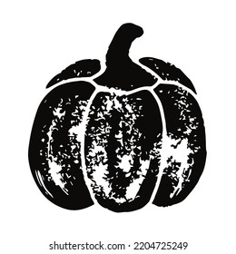 Pumpkin black stamp. Hand drawn icon isolated on white.
