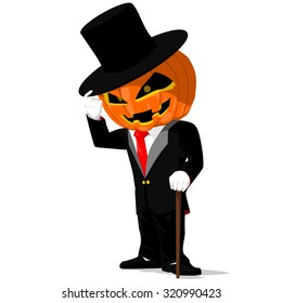 Pumpkin in Black tuxedo on transparent background
