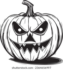 Calabaza en blanco y negro, feliz ilustración de Halloween.