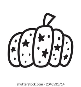 Pumpkin black and white icon. Doodle Pumpkin sketch. Vector illustration of vegetable outline.