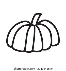 Pumpkin black and white icon. Doodle Pumpkin sketch. Vector illustration of vegetable outline.