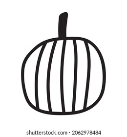 Icono de calabaza blanca y negra. Esbozo de la Calabaza Doodle. Ilustración vectorial del contorno vegetal.