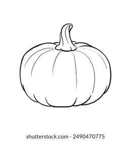 Pumpkin black and white icon. Doodle Pumpkin sketch. Vector illustration of vegetable outline. Simple monochrome image. Hand drawn ink illustration