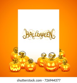 Pumpkin blank frame, paper postcard. Vector illustration