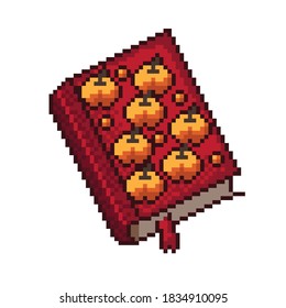Pintura de píxel de libro de calabaza. Imagen vectorial. Arte de píxel de calabaza de Halloween. 