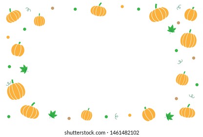 Pumpkin border with autumn maple vine leaves. Flat Style design.