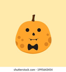 Pumpkin with bow tie. Halloween theme. Vector flat illustration. 