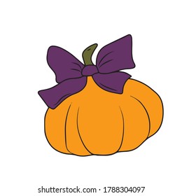 Pumpkin with a bow. Vector design for banners and Halloween cards