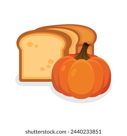 Vector de icono de pan de calabaza aislado sobre un fondo blanco. Pan delicioso dulce con calabaza fresca naranja ilustración vectorial. Elemento de diseño gráfico de pan de calabaza