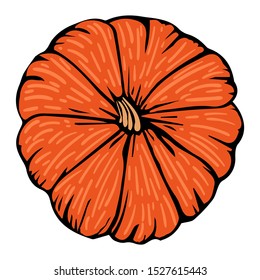 Pumpkin bright orange decorative sketch doodle isolated vector illustration for decoration and design