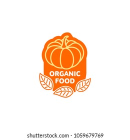 Pumpkin bright orange logo sticker icon. Healthy organic vegetable, fresh food sign. Natural juicy sweet gourd nutrition, simple symbol. Vector flat isolated illustration.