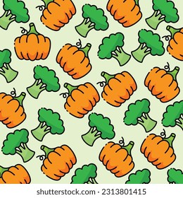 Pumpkin and Broccoli pattern design or background