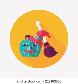 pumpkin and broom flat icon with long shadow,eps10