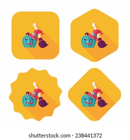 pumpkin and broom flat icon with long shadow,eps10