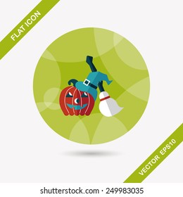 pumpkin and broom flat icon with long shadow,eps10