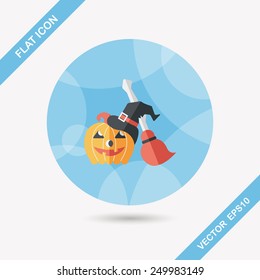 pumpkin and broom flat icon with long shadow,eps10