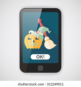 pumpkin and broom flat icon with long shadow,eps10