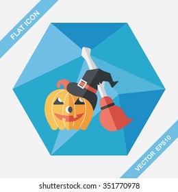 pumpkin and broom flat icon with long shadow,eps10