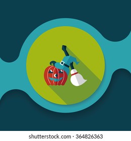 pumpkin and broom flat icon with long shadow,eps10