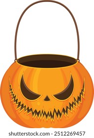 A pumpkin bucket vector on white background. Vector illustration