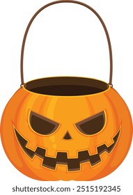 A pumpkin bucket vector on white background. Vector illustration