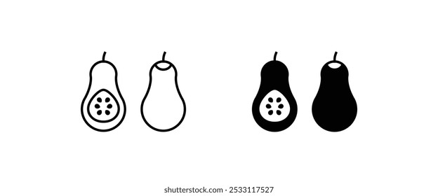 Pumpkin butternut squash. Farm vegetable Cucurbita moschata line flat icons set, editable stroke isolated on white, linear vector outline illustration, symbol logo design style