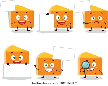 Pumpkin cake cartoon character bring information board. Vector illustration