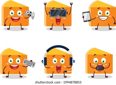 Pumpkin cake cartoon character are playing games with various cute emoticons. Vector illustration