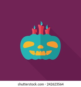 pumpkin candle flat icon with long shadow,eps10