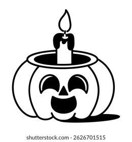 Pumpkin candle icon designed in doodle style