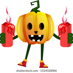 Pumpkin with candles, illustration, vector on white background.