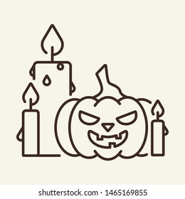 Pumpkin and candles vector line icon. Light, Halloween, vegetable. Vector illustration can be used for topics  like holiday, Halloween, decoration