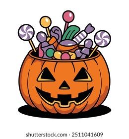 pumpkin candy bucket cartoon illustration