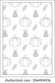 Pumpkin and Candy Coloring Pages Halloween Pattern