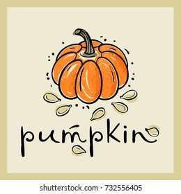 Pumpkin card. Hand drawn vector illustration  
