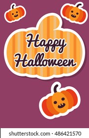 Pumpkin card on the purple background. Halloween card.