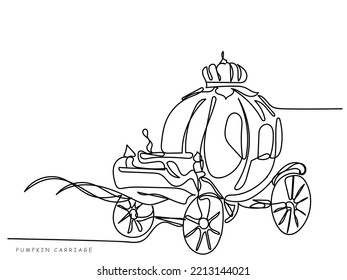 Pumpkin Carriage line art. Autumn concept. Pumpkin festival. Pumpkin season. Autumnal mood. Welcome autumn. Cinderella carriage. Postcard design. 