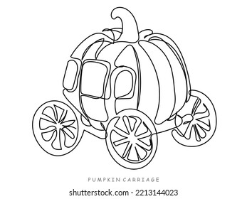 Pumpkin Carriage line art. Autumn concept. Pumpkin festival. Pumpkin season. Autumnal mood. Welcome autumn. Cinderella carriage. Postcard design. 