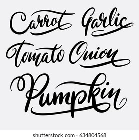 Pumpkin and carrot hand written typography. Good use for logotype, symbol, cover label, product, brand, poster title or any graphic design you want. Easy to use or change color 