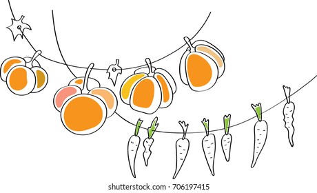 Pumpkin and carrot on a string