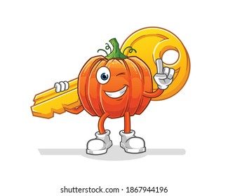 pumpkin carry the key mascot. cartoon vector