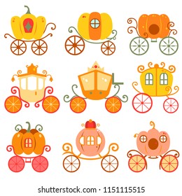 Pumpkin cars collection inspired from fairy tale and Cinderella so main color are orange yellow coral pink green and brown. You can use for sticker, illustrator, fairy tale book, postcard and card.