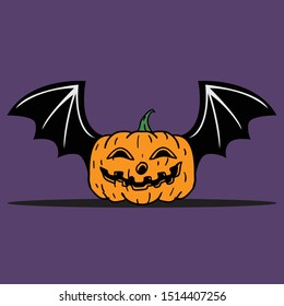 pumpkin cartoon with a bat wings