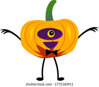 personaje de caricatura de calabaza Monster ciclops en una pose aterradora concepto de Halloween y objeto de misticismo en un fondo blanco