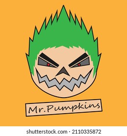 Pumpkin cartoon character. Vector illustration for t-shirt, logo, icon